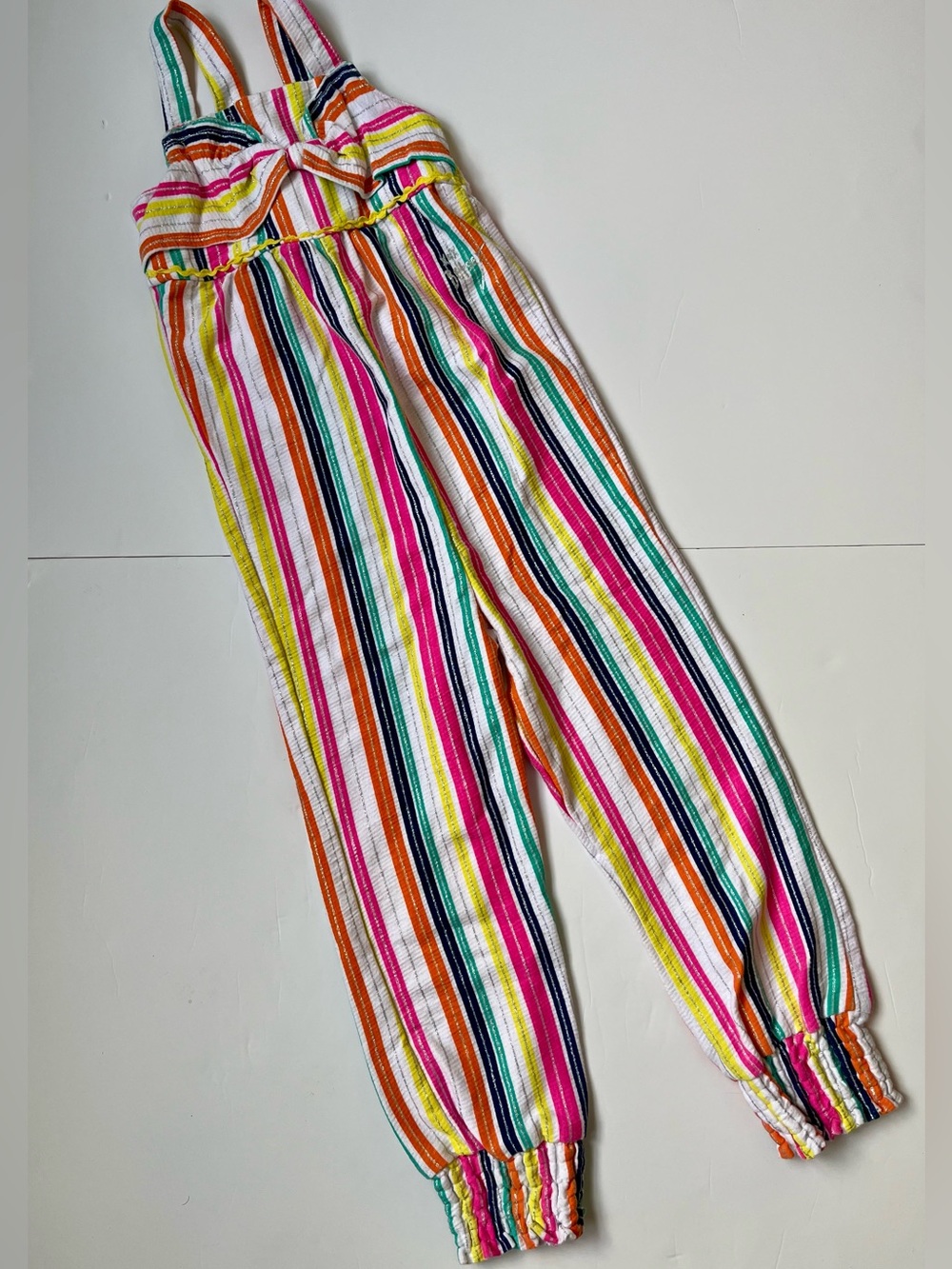 Kids Multicolor Striped Betsy Johnson Jumpsuit with Bow